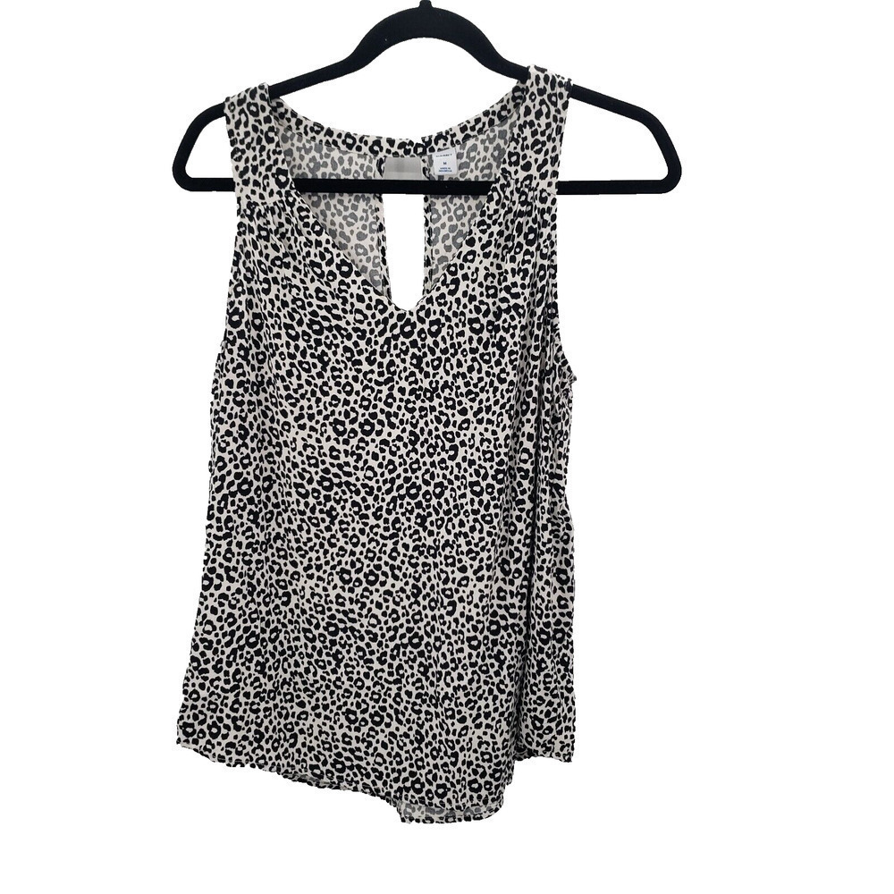 Old Navy Cheetah Print Tank Top Women Medium Black White Animal Sleeveless Rayon